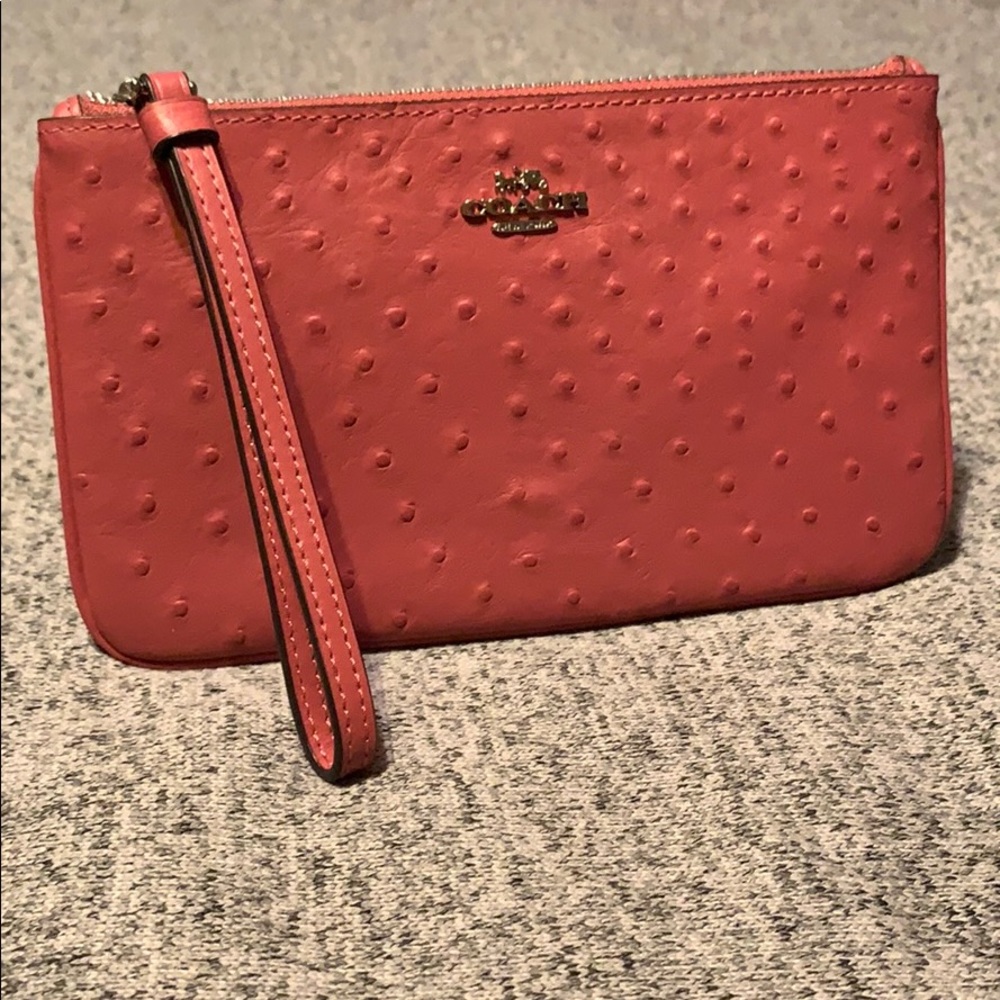 Coach Ostrich Embossed Leather Large Wristlet